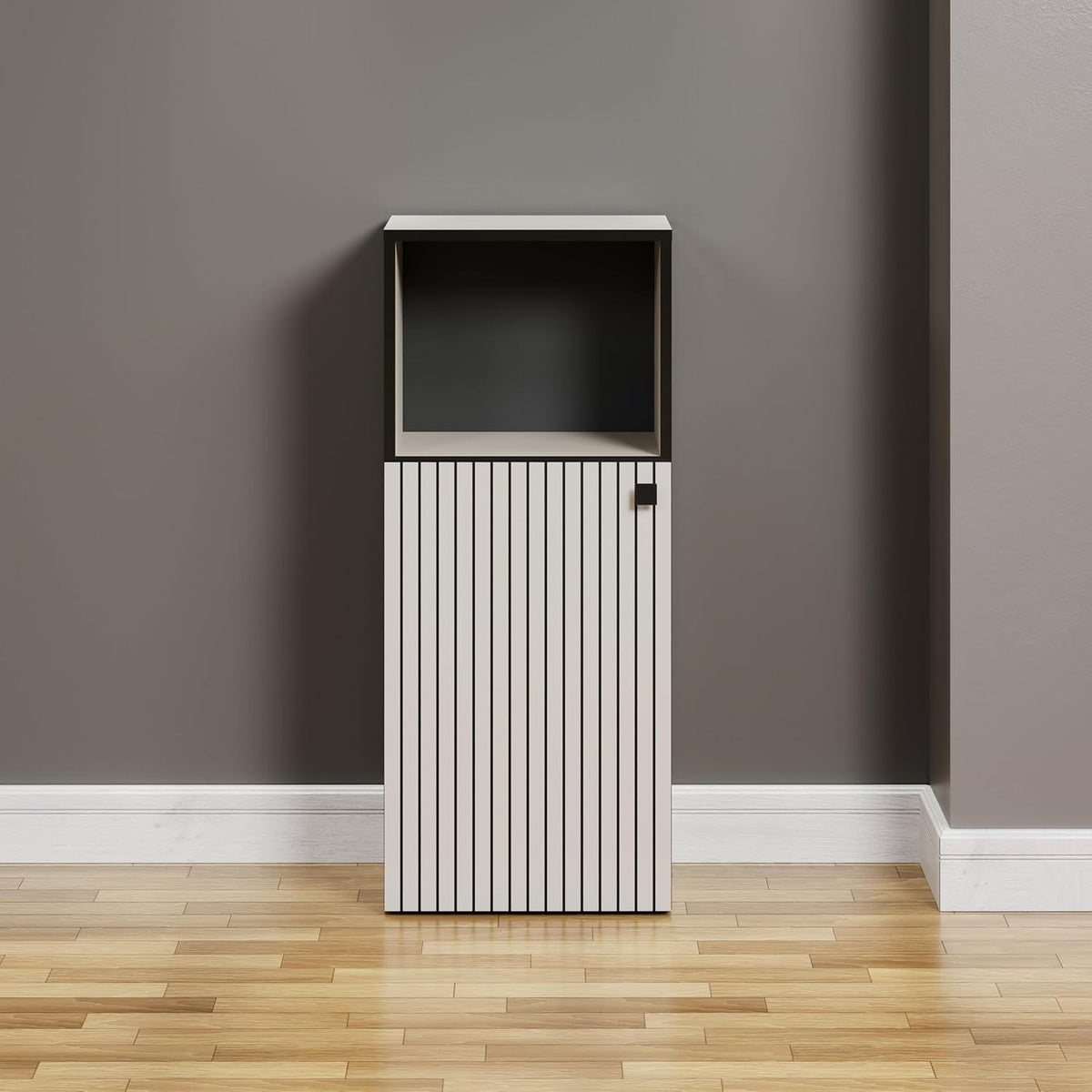 trendteam smart living - PureBliss - staande kast - Kashmir lichtgrijs - groeflook - 1 open vak + 1 plank - (BxHxD) 40 x 95 x 31 cm - badkamerkast met elegante metalen handgreep - QUORE