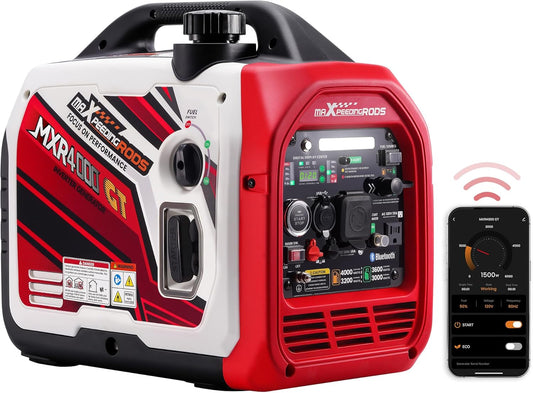 maXpeedingrods Stroomgenerator, inverter, 3500 W, benzine, stil, met Bluetooth®-app, afstandsbediening, stroomgenerator, LPG, benzine, digitaal, licht, als noodstroomaggregaat, voor camping, garage,