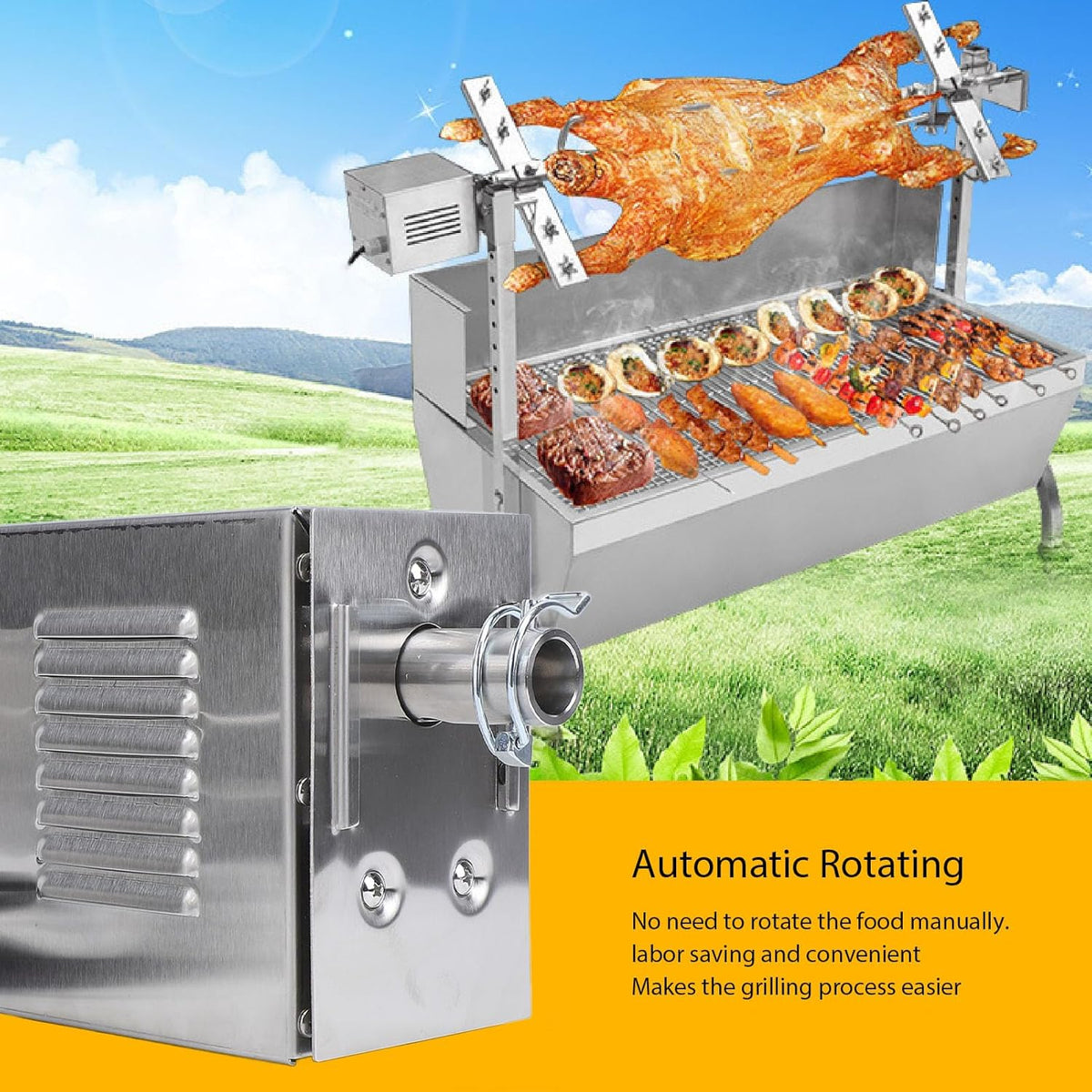 Grill Rotisserie Motor, 45W RVS Universele Elektrische Rotisserie Spit Motor, 250kg Heavy Duty Vervanging BBQ Rotisserie Motor voor Varken Geit Kip Rotisserie Roaster (EU-stekker
