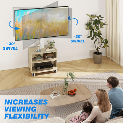 5Rcom Witte TV-standaard op wielen voor 32-65 inch LED LCD OLED plasma platte gebogen tv's, in hoogte verstelbare tv-kast met beugel tot 40 kg, mobiele tv-standaard met houten planken Max VESA