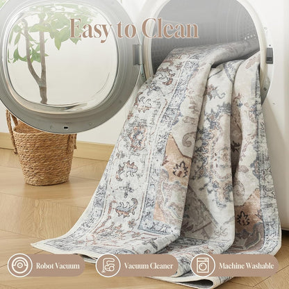 CHOSHOME Wasbare vloerkleden voor woonkamer, vloerkleden voor slaapkamer, laagpolig tapijt, antislip tapijt, traditioneel zacht oosters tapijt voor keuken, eetkamer, 200 x 290 cm, taupe bruin faux