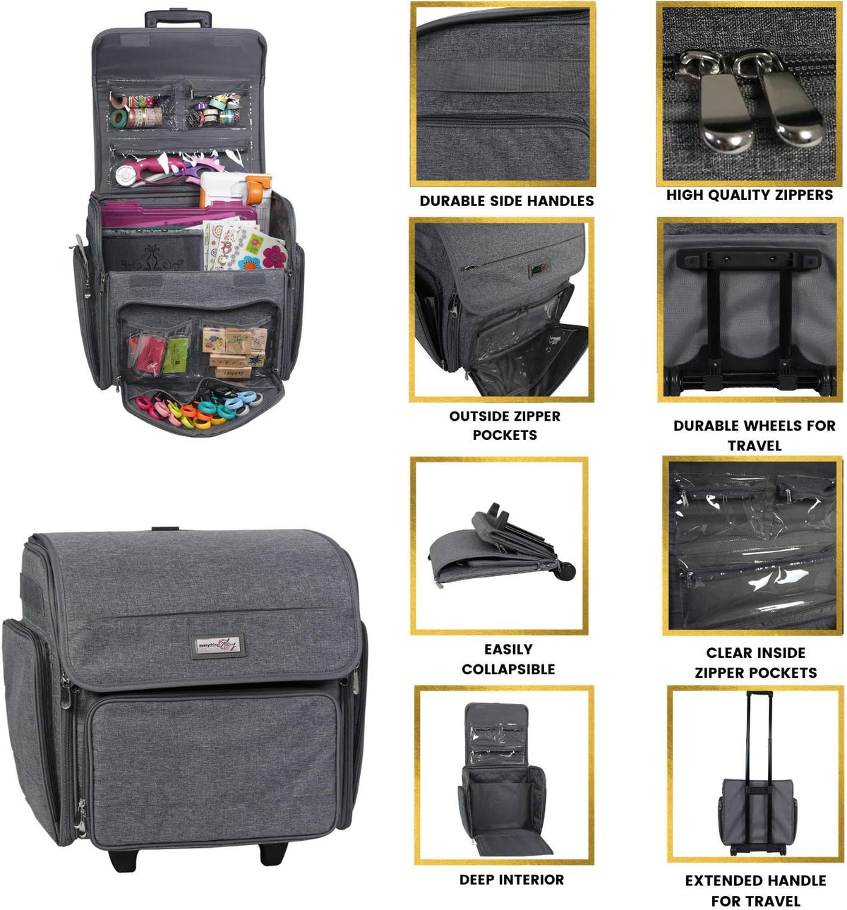 Everything Mary Deluxe Opvouwbare Rolling Craft Bag, Bloemen - Scrapbook Tote Bag met Wielen voor Scrapbooking & Art - Travel Organizer Opslag