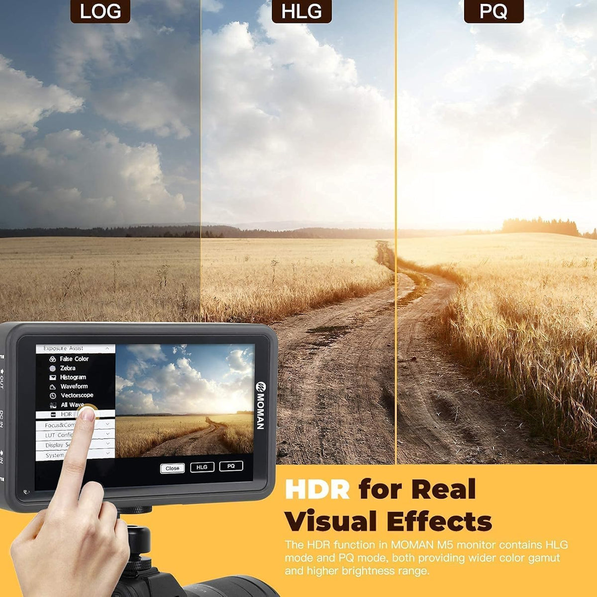 Op Camera Field Monitor 5.5 inch, MOMAN M5 Touchscreen DSLR Monitor 500 nits 1920 * 1080 Full HD met 3D LUTs/HDR/4K HDMI Input Output voor DSLR Spiegelloze Camera's Gimbal Stabilizer Canon Sony Nikon