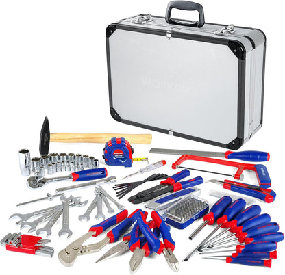 Gereedschapsset – Tool Box – Steeksleutel Set – Moersleutels – Universele Gereedschapskoffer – 119-Delig – Aluminium Koffer – Chroom-Vanadium Staal - QUORE