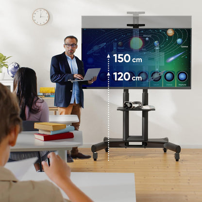 ONKRON Mobiele TV Standaard op Wielen voor 40-70 Inch Scherm, TV Beugel Wagen tot 45,5 kg - TV Meubel Verrijdbaar VESA 100x100-600x400 mm/Vloerstandaard Televisie Hoogte Verstelbare TS1551-B Zwart