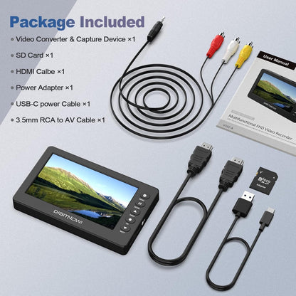 VHS naar digitale converter, HD Video Grabber, 1080p 60 fps video naar digitale converter, opnemen van video en audio van VCR, VHS, Hi8, DVD, camcorder (zwart mini DV-afspeelapparaat)