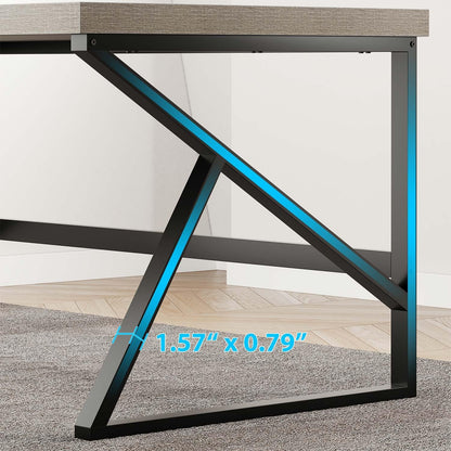 HSH Bureau, computerwerk, pc, hout en metaal, industrieel, tafel, studiewerk, eenvoudig, modern, voor slaapkamer, 140 cm, grijs