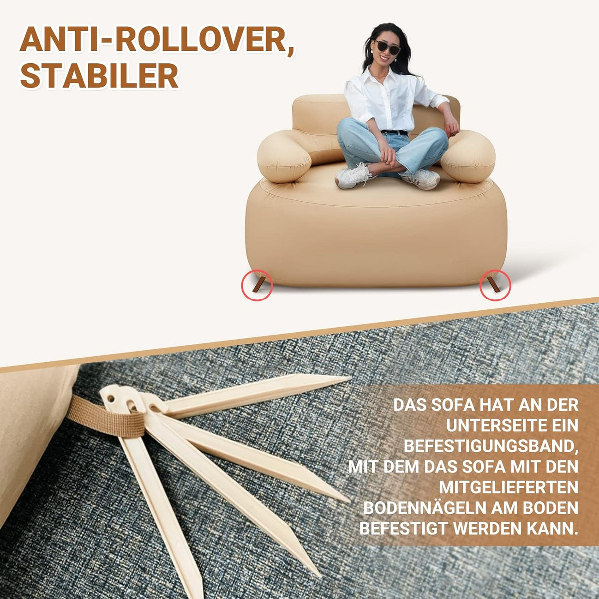 KingCamp Opblaasbare bank, outdoor, camping, luchtbank, met rugleuning, armleuning, opblaasbare bank, camping, voor indoor, outdoor, party, reizen, strand