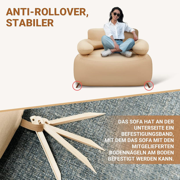KingCamp Opblaasbare bank, outdoor, camping, luchtbank, met rugleuning, armleuning, opblaasbare bank, camping, voor indoor, outdoor, party, reizen, strand