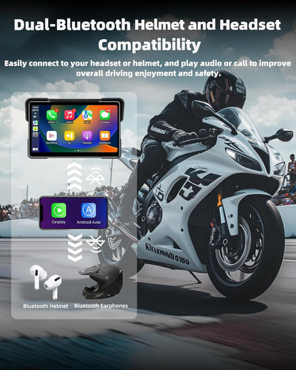 Jansite Carplay 7 inch (17,7 cm) Carplay, Con Supporto BMW, IPS motorfiets, display, navigatieapparaat voor motorfietsen met dubbele Bluetooth, Siri/G-oogle Assistant, IP67 waterdicht scherm