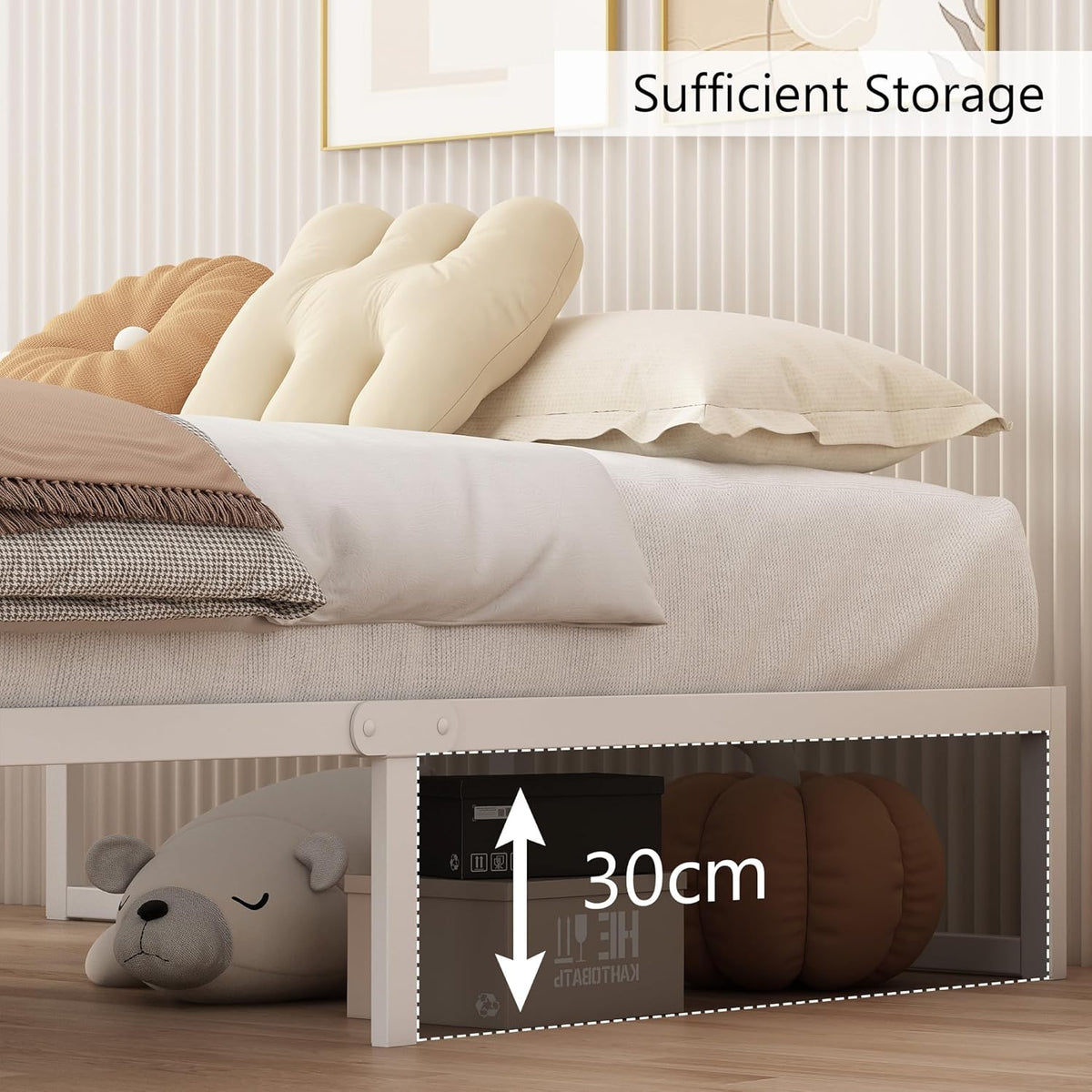 Tweepersoonsbed 180 x 200 cm Metalen Bed Met Lattenbodem, Hoogte 36 cm, Dubbel Bedframe, Stil, Stabiel, Minimalistisch Design, Eenvoudig te Monteren, Wit