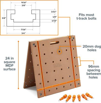 BORA Duizendpoot 2 x 4ft T-Track tafelblad - 20 mm hondengaten