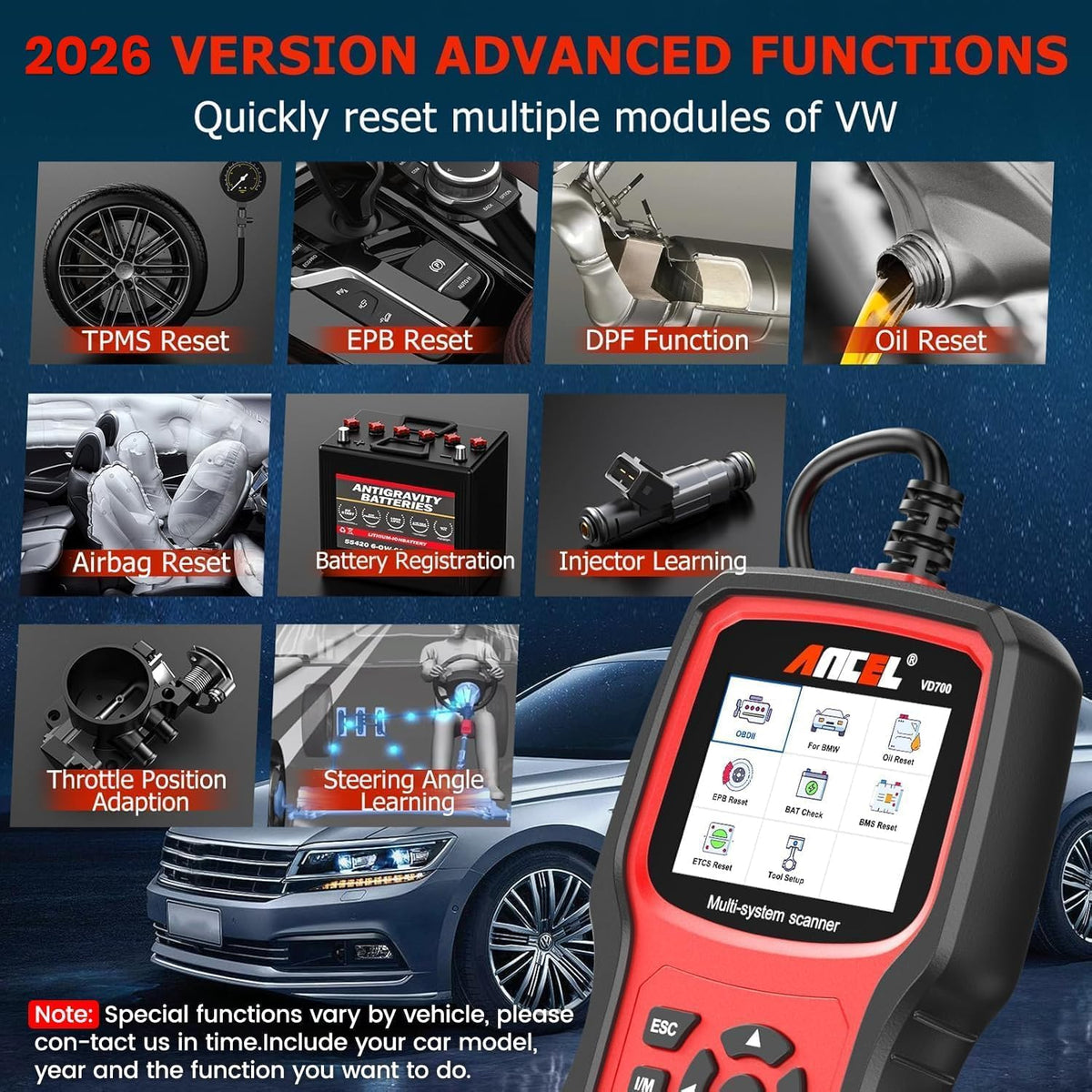 OBD2 Diagnoseapparaat – Autoscanner – Foutcode Lezer – Diagnose Scanner – OBD Lezer – 8 Speciale Resetfuncties – 2,8 Inch Kleurenscherm