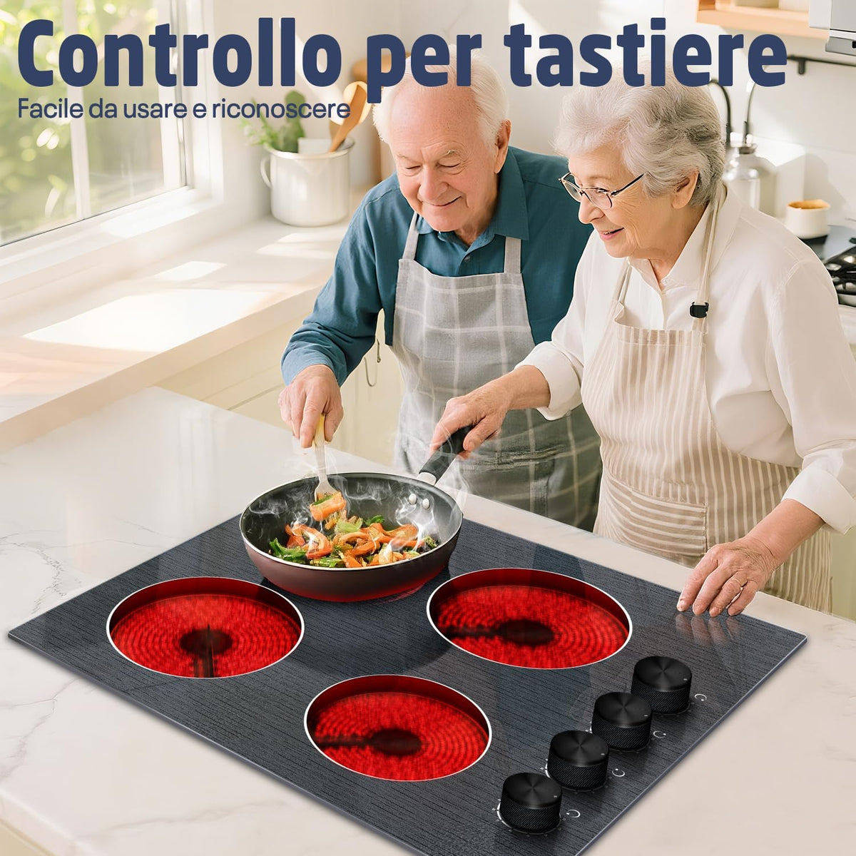 Keramische Kookplaat – Elektrische Kookplaat – Inbouw Kookplaat – Glaskeramische Kookplaat – 4 Kookzones – 60 cm – 9 Vermogensniveaus – 6000W