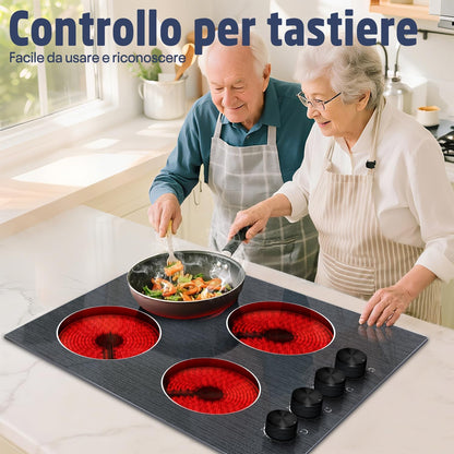 Keramische Kookplaat – Elektrische Kookplaat – Inbouw Kookplaat – Glaskeramische Kookplaat – 4 Kookzones – 60 cm – 9 Vermogensniveaus – 6000W