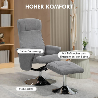 Draaifauteuil – Relaxstoel – TV-Fauteuil – Loungestoel – Fauteuil – 360° Draaibaar – Verstelbare Rugleuning – Fluwelen Bekleding – Grijs