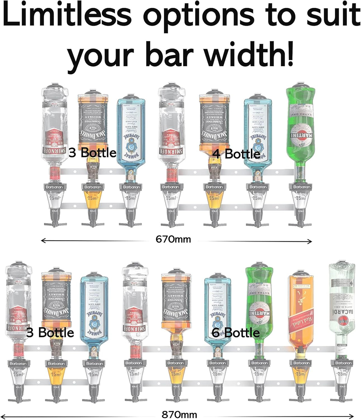 Barbarian 4/6 Bottle Optics for Spirits - Bar Butler 25ml Shot Meetbeugel Alcohol Wijn Ondersteboven Drink Dispenser Home bar Garage Man grot 6 Bottle