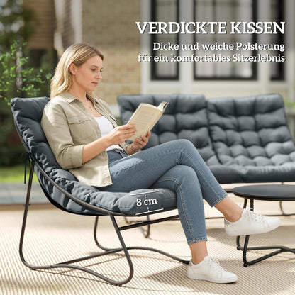 Outsunny Stahl Gartenmöbel Set 4 Persons wetterfest Balkonmöbel-Set mit 2er Sofa, Sessel Beistelltisch Sitzkissen Outdoor Sitzgruppe Terrassenmöbel Gartengarnitur für Garten Terrasse Balcony Grau