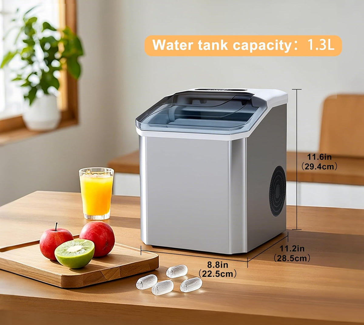 iTOMA aanrecht-ijsmachine, 2 maten kogelijs, 1,3 liter zelfreinigende ijsmachine met mand en schep, voor thuis/keuken/kantoor/bar/feest