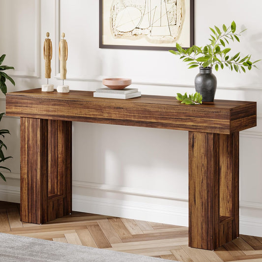 Tribesigns 160 cm Long Console Table, Rectangular Sofa Table Behind the Sofa, Farmhouse Table for Entrance, Hallway, Living Room (Rustic Brown)