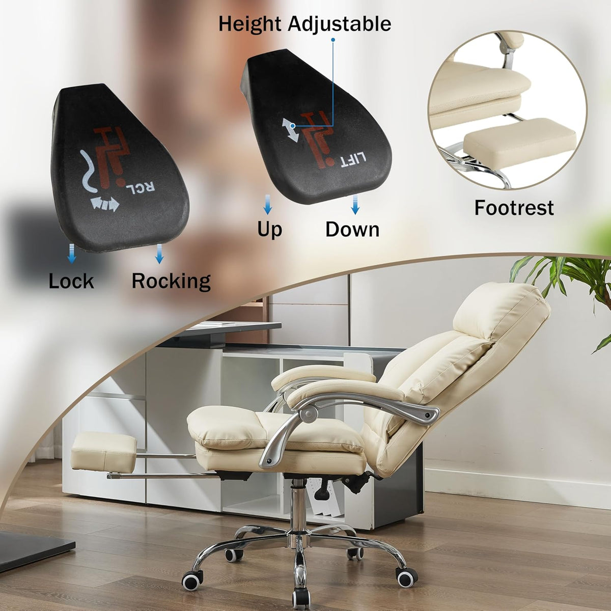 Relaxstoel – Fauteuil – Bureaustoel – Loungestoel – Ligstoel – Ergonomisch Ontwerp – PU Leer Met Voetensteun