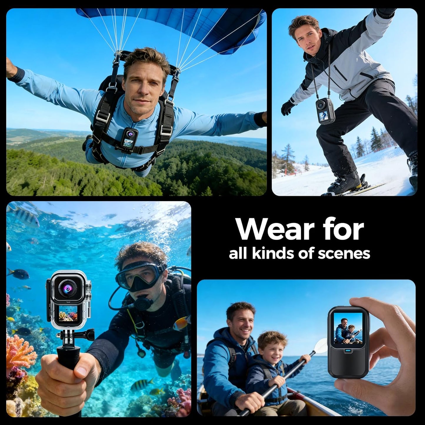 AIKER Action Cam 4K WiFi bijgewerkte versie, ultra-Hd-beeldkwaliteit, elektronische beeldstabilisatie, dual screen display, bodycam, helmcamera voor motorfiets, 360° actiecamera, multifunctionele