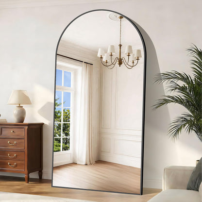 Boog full-body-spiegel, 203 x 103 cm, staande spiegel met zwart aluminium frame, grote wandspiegel, vloerspiegel voor slaapkamer, entree, hal, woondecoratie