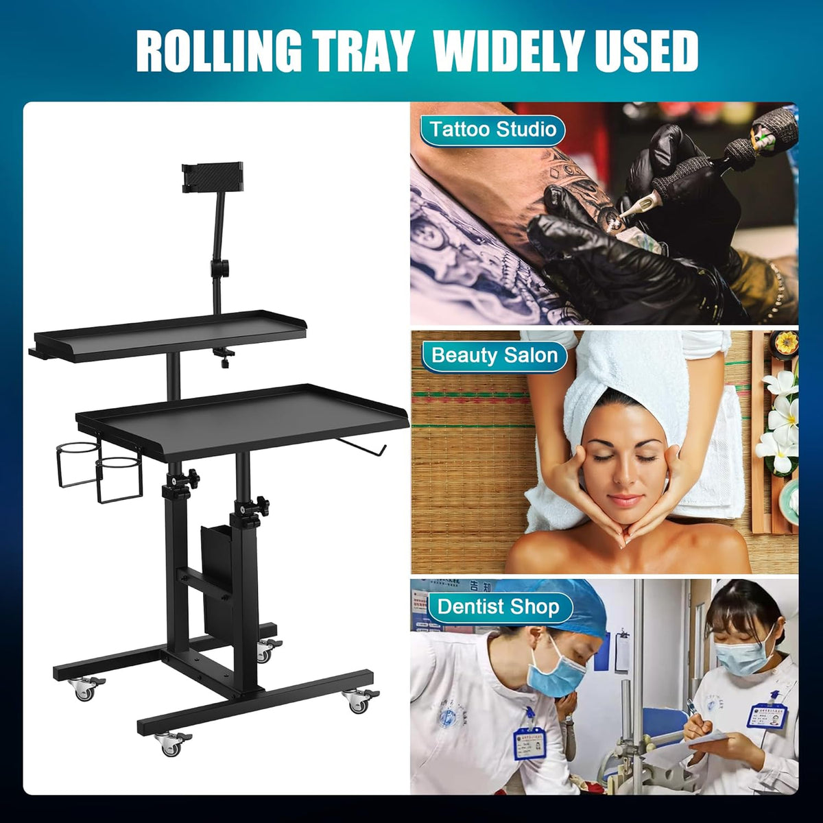 Poarmeey Premium Tattoo Salon Verstelbare Double Tier Werkstation met Wielen voor Tattoo Studio