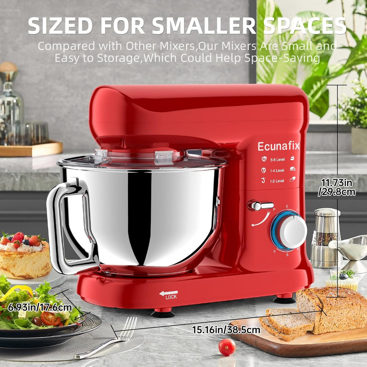 Planetary kneedmachine, professionele keukenmachine, 6,5 l, 1500 W, multifunctioneel, 6 + P, snelheid, geluidsarm, elektrische mixer met kneedhaak, platte garde