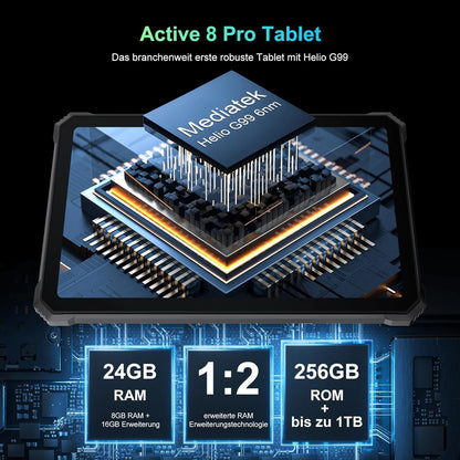 Blackview Active 8 Pro Outdoor tablet, 24GB RAM + 256 GB ROM, 2,4 K FHD+ 10,36 inch, 33 W 22000 mAh batterij tablet Android 15, 48 MP camera, Dual SIM 4G/5G WiFi/NFC/GPS/OTG/IP69K