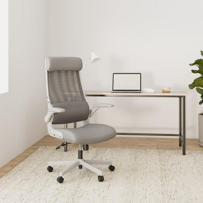 Bureaustoel – Ergonomische Stoel – Werkstoel – Managersstoel – Computerdraaistoel – Verstelbare Hoofdsteun – Mesh Rugleuning – Inklapbare Armleuningen – Lendensteun – Kantelfunctie – EN 1335 Norm