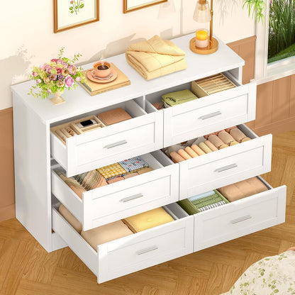 TEENFON 6 Drawer Chest of Drawers for Bedroom, Multifunctional Storage Cabinet, Dresser with Drawers, Suitable for Bedroom, Living Room, Dining Room and Hallway, White, 107×35×75.5cm - QUORE