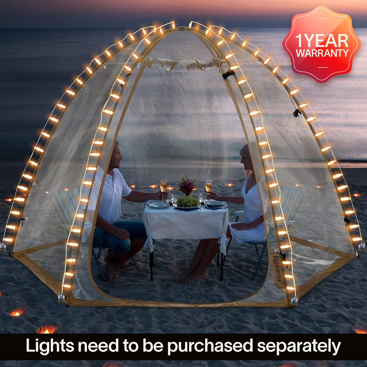 EighteenTek Bubble Tent Scherm Huiskamer Kas Camping Tent Luifel Tuinhuisjes 4-6 Personen voor Patio's, Grote Oversized Weerpod Pop-up Tent, Koude Bescherming Beige 35 cm x 25 cm