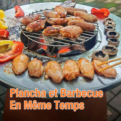 Terrasverwarmer van hout, met plancha-grillplaat
