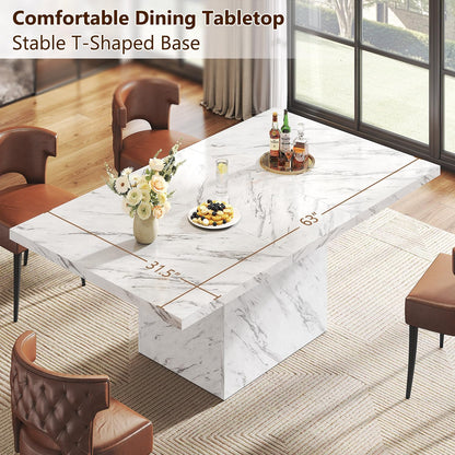 HSH Witte Faux Marmeren Eettafel, 160 cm Moderne Eettafel voor 6 Personen, Boerderij Rechthoek Keuken Tafel voor Woonkamer, Grote Houten Eetkamer Tafel met Sterk Sokkel, Wit Marmer, 160 cm