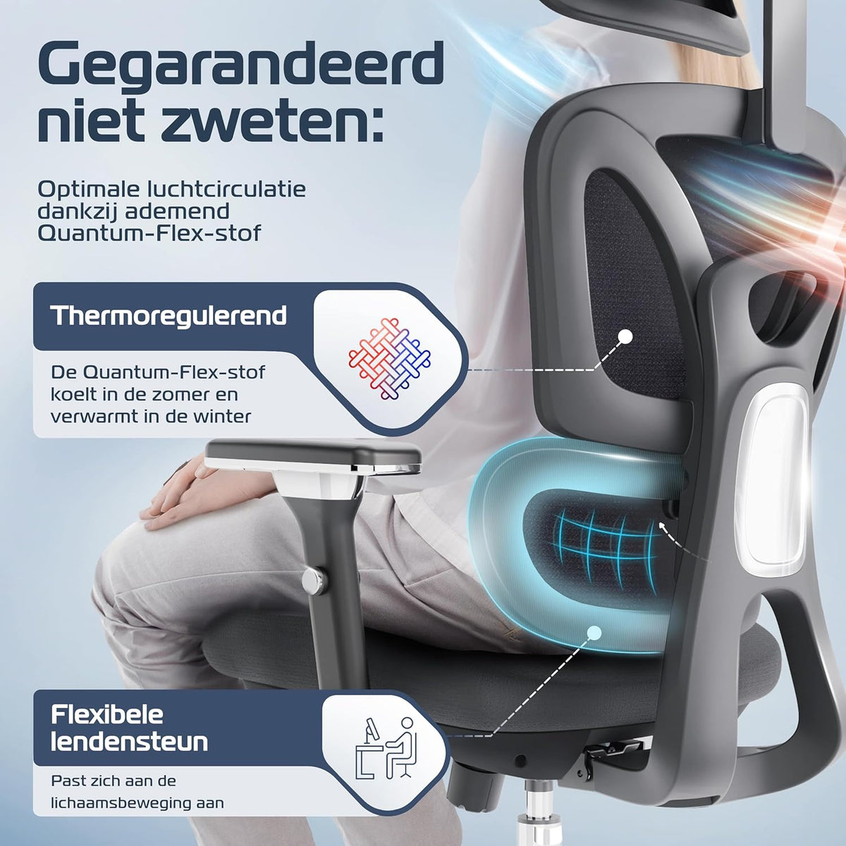 Ergonomische Bureaustoel – Bureaustoel Ergonomisch – Kantoorstoel – Gaming Stoel – Draaistoel – Mesh Stof – Verstelbare Lendensteun – 150 kg Max Belastbaar
