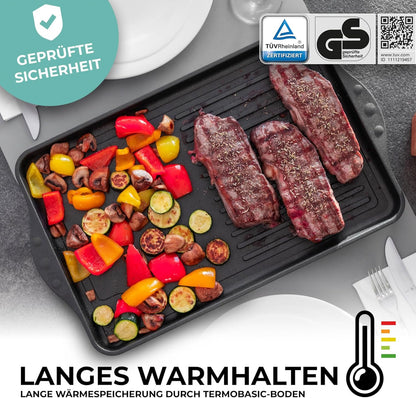 Gegoten aluminium grillplaat Teppanyaki (41 x 24 x 2,5 cm) voor inductie en alle gangbare kookplaten - keramisch oppervlak - anti-aanbaklaag - antislip - Made in Germany - PFOA-vrij