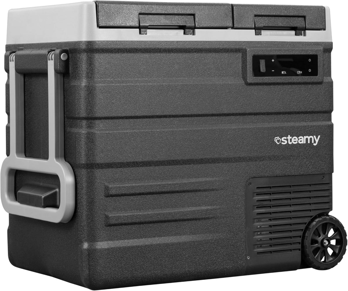 Steamy-E Dual Zone 65 Roller, Elektrische Compressor Koelbox met wielen, 57 Liter, 12V/230V, voor vriezen en koelen van -20 tot +20, ideaal voor op de camping