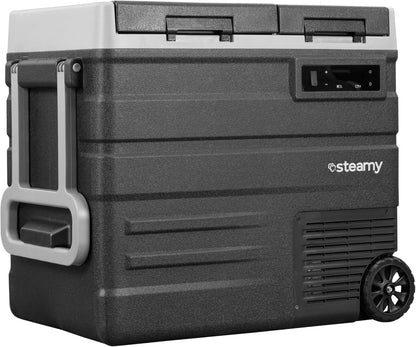 Steamy-E Dual Zone 65 Roller, Elektrische Compressor Koelbox met wielen, 57 Liter, 12V/230V, voor vriezen en koelen van -20 tot +20, ideaal voor op de camping