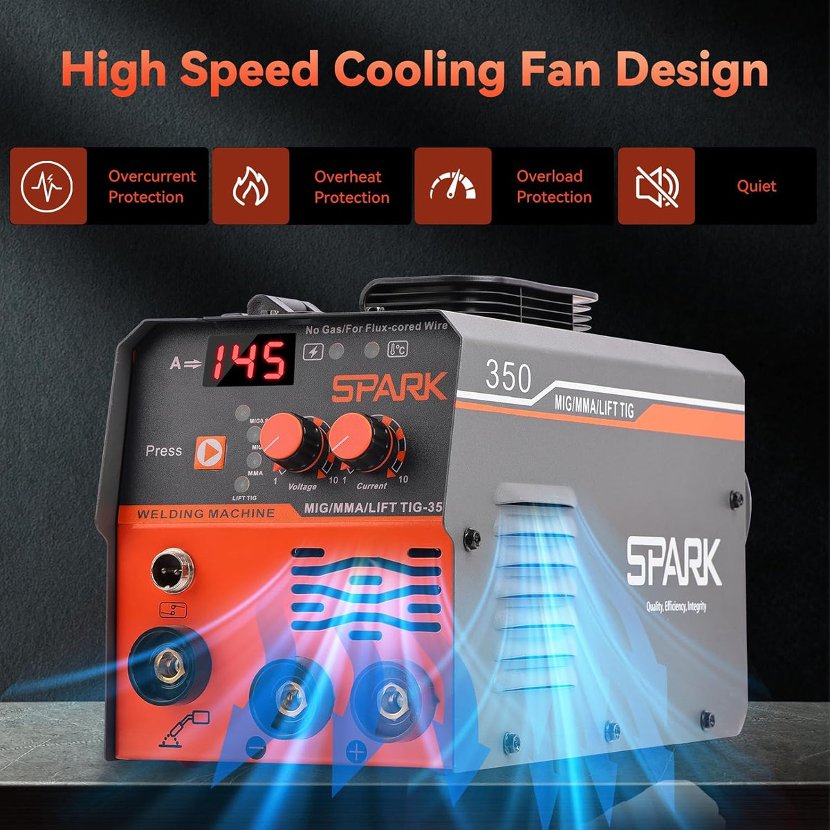 MIG350 lasapparaat met continue draad zonder gas, 120 A, 230 V, synergie elektrode 3-in-1 MIG/ARC/LIFT TIG IGBT inverter lasapparaat met draad 0,8 mm, lasmasker MIG