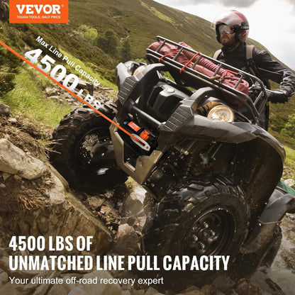 VEVOR Cable Winch 12 V, 2040 kg, Electric Winch 12 V DC for Off-Road Vehicles/UTVs, Motor Winch with 12-Strand Synthetic Rope Diameter 0.5 x 1180 cm, Aluminium Cable Guide