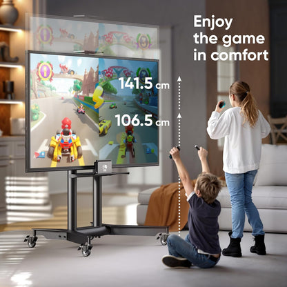 ONKRON Verrijdbare TV-standaard voor 32-75 inch, Flat & Curved TV's tot 60 kg, professionele in hoogte verstelbare TV-voet max VESA 600x400 mobiele TV-wagen met wielen Zwart TS1571-B