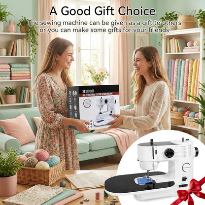 Qoosea Naaimachine voor beginners met aanschuiftafel, 39 steken, kleine naaimachine voor kinderen, draagbare mini-naaimachine met ledlicht, draagbare elektrische naaimachine, huishouden, voor