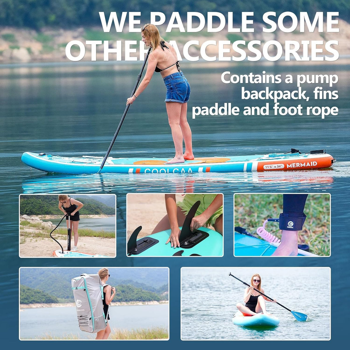 COOLCAA Stand-up paddleboard van 354 x 86 x 15 cm, met premium SUP-accessoires, draagkracht tot 210 kg, SUP-board voor volwassenen en jongeren van alle niveaus