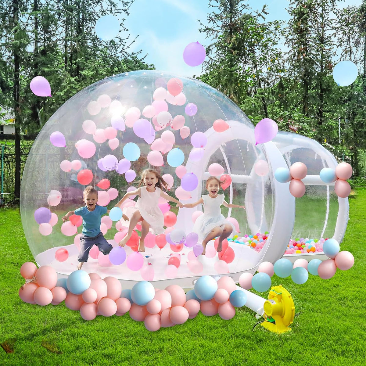 Opblaasbaar bellenhuis 3 m, TPU bellentent voor kinderen en volwassenen, met blazer en pomp, bubbelhuis voor binnen en buiten, tuin, achtertuin, verjaardag, bruiloft, feest