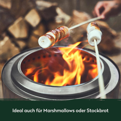 Vuurschaal roestvrij staal BURNHARD® rookarm, secundaire verbranding, steeksysteem, uitneembare aslade, draagtas – Sfeervol vuur