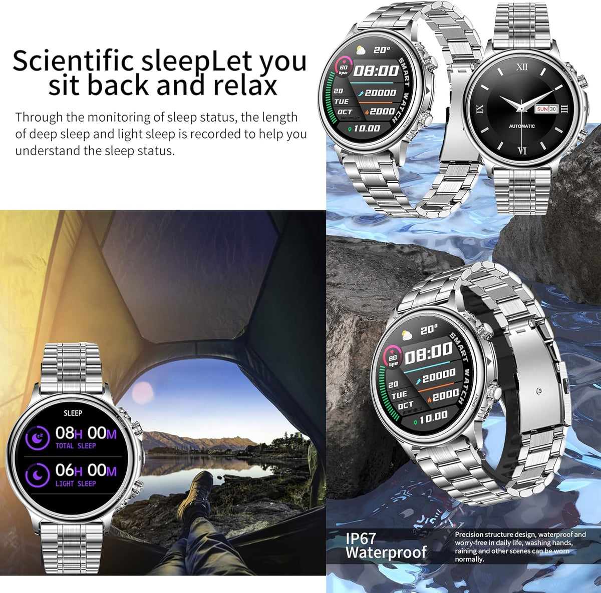 Smartwatch Dames met Bellen/Kiezen via Bluetooth, Smart Watch voor Dames, Slaapmonitor Menstruatie volgen, Calorie Stappenteller Stopwatch Smart Activity-Armband voor Android iOS (Zilver Staal)