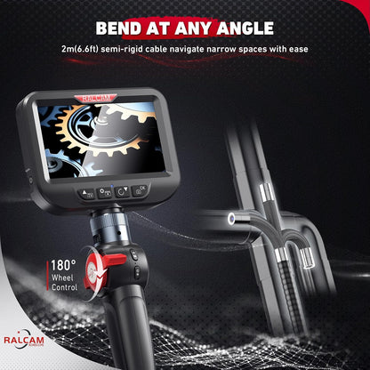 Ralcam Endoskopkamera mit Licht Endoscope Camera - Endoskop 6,2mm Inspektionskamera 4,3" HD 720P Rohrkamera, Kameras mit 6 LED, IP67 Wasserdicht 2M Halbstarre Kabel Teleskopkamera Kfz Werkzeug