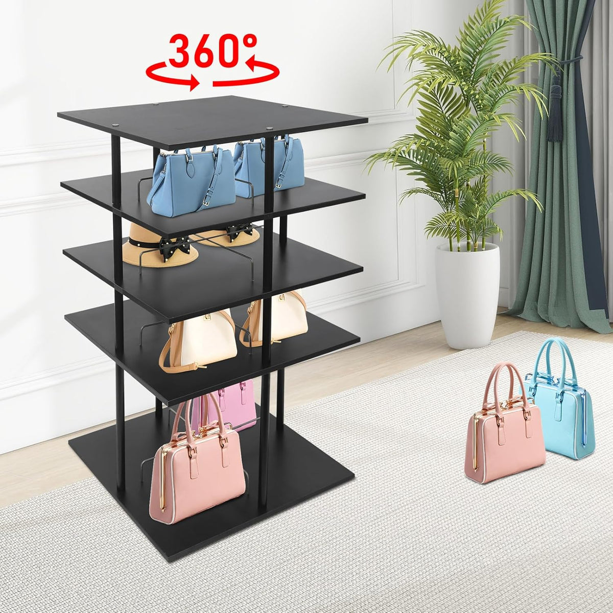 360° Floor Stand Rotating Shoe Organizer, Shoe Rack, Rotating Shoe Rack, Multi-layer Shoe Stand, Swivel for Placement, Shoes, Hats, Handbags etc. (4 Floors, Black) - QUORE