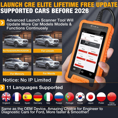 LAUNCH Creader Elite OBD2 voor Ford/voor Lincoln/voor Mercury/voor Mazda Diagnostisch Hulpprogramma, Actieve Test, ECU-Codering, 31 + Herstel Diensten